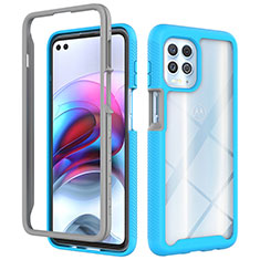 Silicone Transparent Frame Case Cover 360 Degrees for Motorola Moto Edge S 5G Cyan