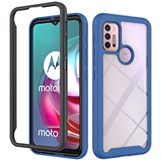 Silicone Transparent Frame Case Cover 360 Degrees for Motorola Moto G10 Blue