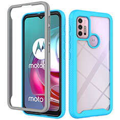 Silicone Transparent Frame Case Cover 360 Degrees for Motorola Moto G10 Cyan