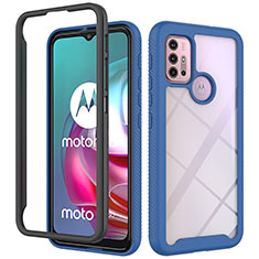 Silicone Transparent Frame Case Cover 360 Degrees for Motorola Moto G10 Power Blue