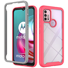 Silicone Transparent Frame Case Cover 360 Degrees for Motorola Moto G10 Power Hot Pink