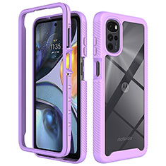 Silicone Transparent Frame Case Cover 360 Degrees for Motorola Moto G22 Purple