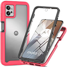 Silicone Transparent Frame Case Cover 360 Degrees for Motorola Moto G32 Hot Pink