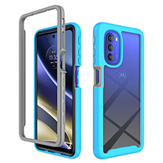 Silicone Transparent Frame Case Cover 360 Degrees for Motorola Moto G51 5G Cyan