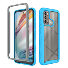 Silicone Transparent Frame Case Cover 360 Degrees for Motorola Moto G60 Cyan