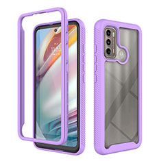 Silicone Transparent Frame Case Cover 360 Degrees for Motorola Moto G60 Purple
