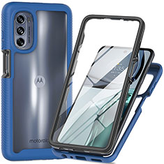Silicone Transparent Frame Case Cover 360 Degrees for Motorola Moto G62 5G Blue
