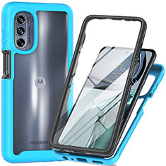 Silicone Transparent Frame Case Cover 360 Degrees for Motorola Moto G62 5G Cyan