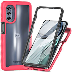 Silicone Transparent Frame Case Cover 360 Degrees for Motorola Moto G62 5G Hot Pink