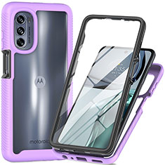 Silicone Transparent Frame Case Cover 360 Degrees for Motorola Moto G62 5G Purple