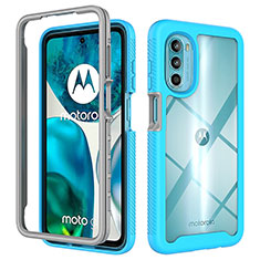 Silicone Transparent Frame Case Cover 360 Degrees for Motorola Moto G71s 5G Cyan