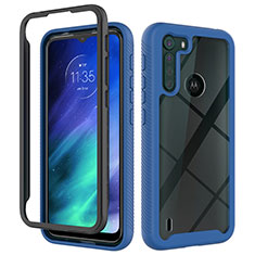Silicone Transparent Frame Case Cover 360 Degrees for Motorola Moto One Fusion Blue