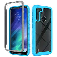 Silicone Transparent Frame Case Cover 360 Degrees for Motorola Moto One Fusion Cyan