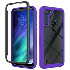 Silicone Transparent Frame Case Cover 360 Degrees for Motorola Moto One Fusion Purple