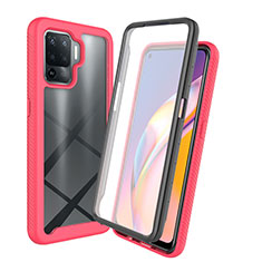 Silicone Transparent Frame Case Cover 360 Degrees for Oppo A94 4G Hot Pink