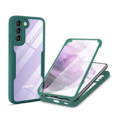 Silicone Transparent Frame Case Cover 360 Degrees for Samsung Galaxy S21 Plus 5G Green