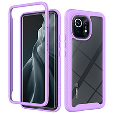 Silicone Transparent Frame Case Cover 360 Degrees for Xiaomi Mi 11 5G Purple