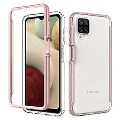 Silicone Transparent Frame Case Cover 360 Degrees JX1 for Samsung Galaxy A12 Nacho Rose Gold