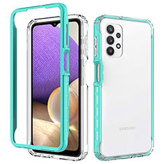 Silicone Transparent Frame Case Cover 360 Degrees JX1 for Samsung Galaxy M32 5G Cyan