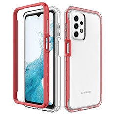 Silicone Transparent Frame Case Cover 360 Degrees JX2 for Samsung Galaxy A23 4G Red