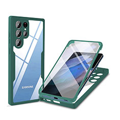 Silicone Transparent Frame Case Cover 360 Degrees M01 for Samsung Galaxy S21 Ultra 5G Green