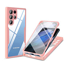 Silicone Transparent Frame Case Cover 360 Degrees M01 for Samsung Galaxy S22 Ultra 5G Pink