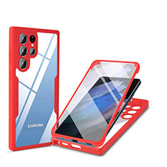 Silicone Transparent Frame Case Cover 360 Degrees M01 for Samsung Galaxy S22 Ultra 5G Red