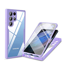 Silicone Transparent Frame Case Cover 360 Degrees M01 for Samsung Galaxy S23 Ultra 5G Purple