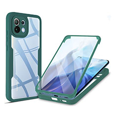Silicone Transparent Frame Case Cover 360 Degrees M01 for Xiaomi Mi 11 5G Green