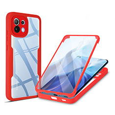 Silicone Transparent Frame Case Cover 360 Degrees M01 for Xiaomi Mi 11 5G Red