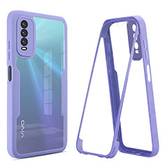 Silicone Transparent Frame Case Cover 360 Degrees MJ1 for Vivo Y30 Purple