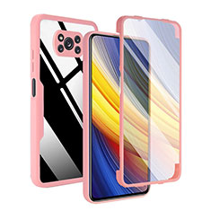 Silicone Transparent Frame Case Cover 360 Degrees MJ1 for Xiaomi Poco X3 Pro Rose Gold