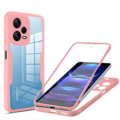 Silicone Transparent Frame Case Cover 360 Degrees MJ1 for Xiaomi Redmi Note 12 Pro+ Plus 5G Rose Gold