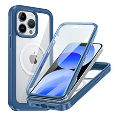 Silicone Transparent Frame Case Cover 360 Degrees with Mag-Safe Magnetic AC1 for Apple iPhone 14 Pro Blue
