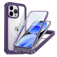 Silicone Transparent Frame Case Cover 360 Degrees with Mag-Safe Magnetic AC1 for Apple iPhone 14 Pro Max Purple