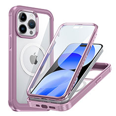 Silicone Transparent Frame Case Cover 360 Degrees with Mag-Safe Magnetic AC1 for Apple iPhone 15 Pro Clove Purple
