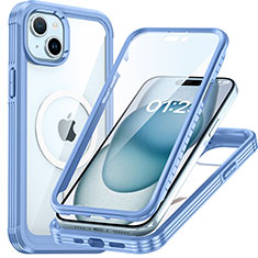 Silicone Transparent Frame Case Cover 360 Degrees with Mag-Safe Magnetic T01 for Apple iPhone 14 Blue