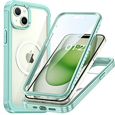 Silicone Transparent Frame Case Cover 360 Degrees with Mag-Safe Magnetic T01 for Apple iPhone 14 Green