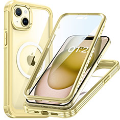 Silicone Transparent Frame Case Cover 360 Degrees with Mag-Safe Magnetic T01 for Apple iPhone 14 Plus Gold