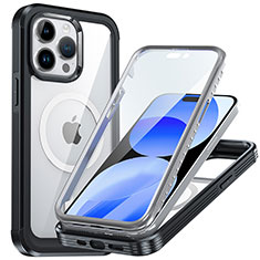 Silicone Transparent Frame Case Cover 360 Degrees with Mag-Safe Magnetic T01 for Apple iPhone 14 Pro Black