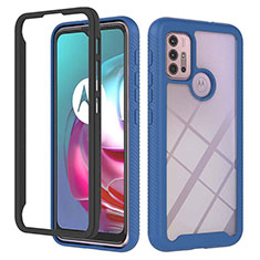 Silicone Transparent Frame Case Cover 360 Degrees YB2 for Motorola Moto G10 Blue