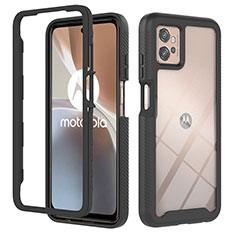 Silicone Transparent Frame Case Cover 360 Degrees YB2 for Motorola Moto G32 Black