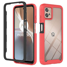 Silicone Transparent Frame Case Cover 360 Degrees YB2 for Motorola Moto G32 Red