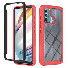 Silicone Transparent Frame Case Cover 360 Degrees YB2 for Motorola Moto G60 Red