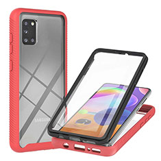 Silicone Transparent Frame Case Cover 360 Degrees YB2 for Samsung Galaxy A31 Red