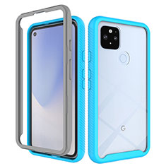 Silicone Transparent Frame Case Cover 360 Degrees ZJ1 for Google Pixel 4a 5G Sky Blue