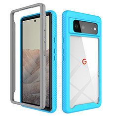 Silicone Transparent Frame Case Cover 360 Degrees ZJ1 for Google Pixel 6 5G Sky Blue
