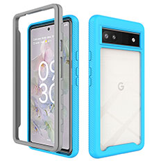 Silicone Transparent Frame Case Cover 360 Degrees ZJ1 for Google Pixel 6a 5G Sky Blue