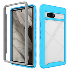 Silicone Transparent Frame Case Cover 360 Degrees ZJ1 for Google Pixel 7a 5G Sky Blue