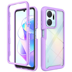 Silicone Transparent Frame Case Cover 360 Degrees ZJ1 for Huawei Honor X7a Clove Purple